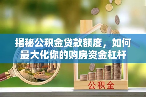 仁和揭秘公积金贷款额度，如何最大化你的购房资金杠杆